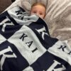 Personalised baby blanket navy and white