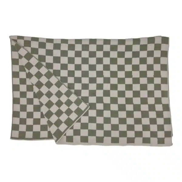 Checkered Pattern Bassinet Blanket - Sage/Eggshell