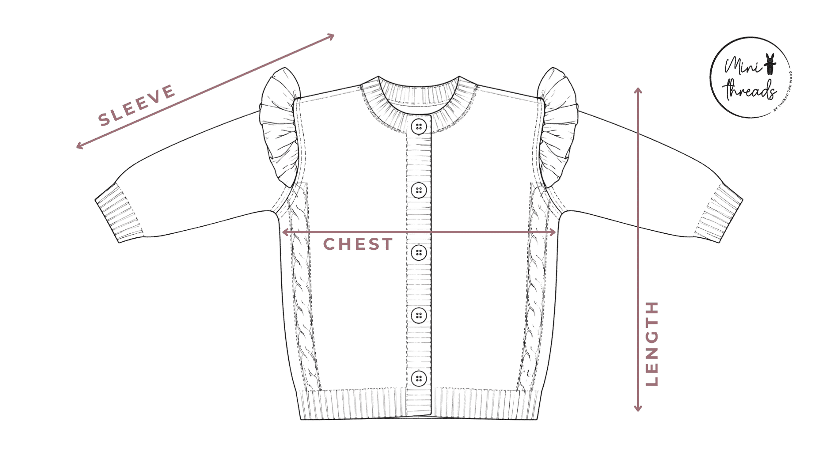 Cable Frill Knit Cardigan Size Guide